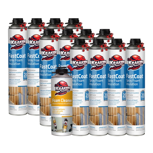 Krakenbond Krakenbond FastCoat Insulation Foam Spray, 27.1 oz, 12 Gun Use Cans, 1 Spray Foam Cleaner, 13PK 12FC1FGC - main